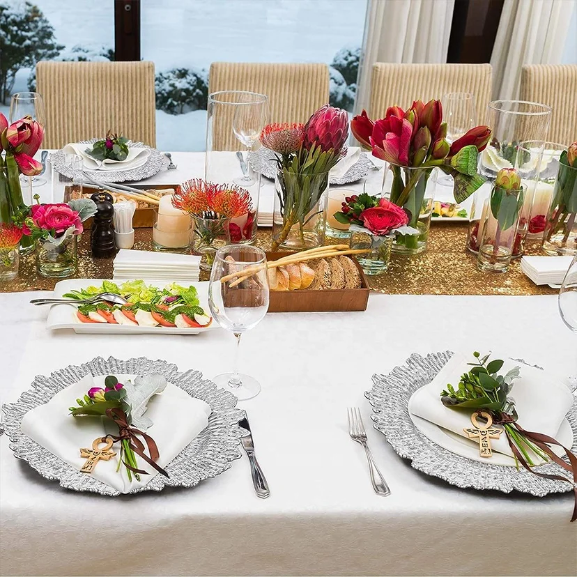 Wedding Party Dinner Gold Plastic Charger Plates 13 Inch Silver Reef Snowflake Irregular Dinnerware Fruit Dish Restaurant Plate