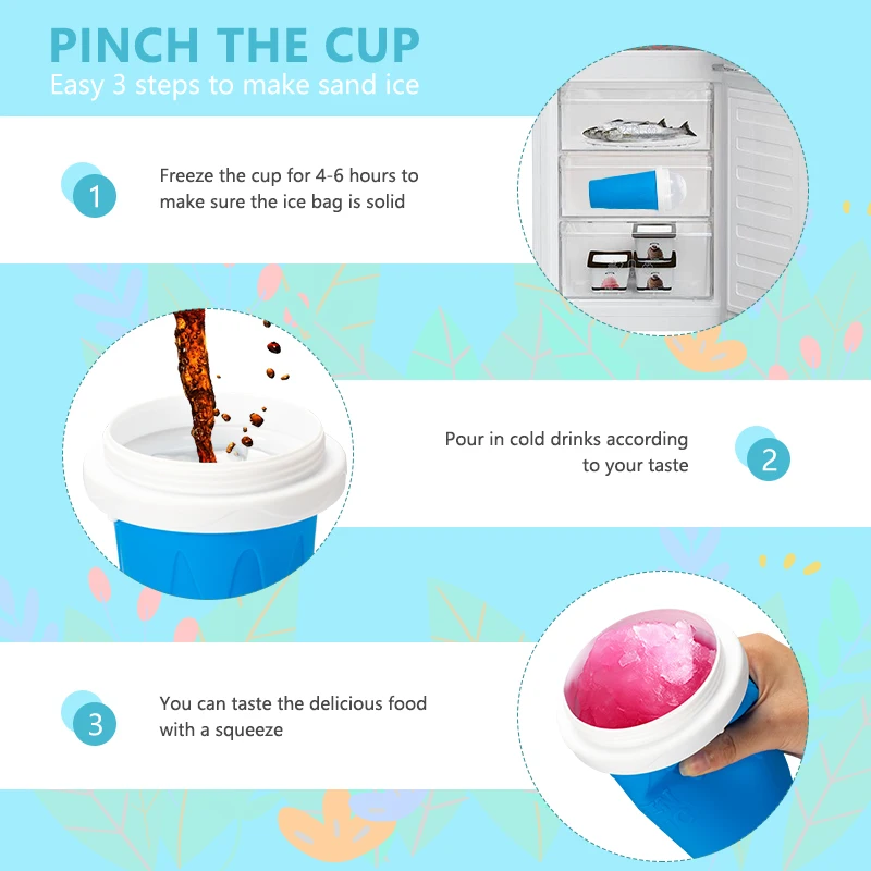 Homemade Portable Smoothie Mug Ice Cream Maker Frozen Magic Double Layer Squeeze Freeze Slushie Maker Cups for Juices Quick