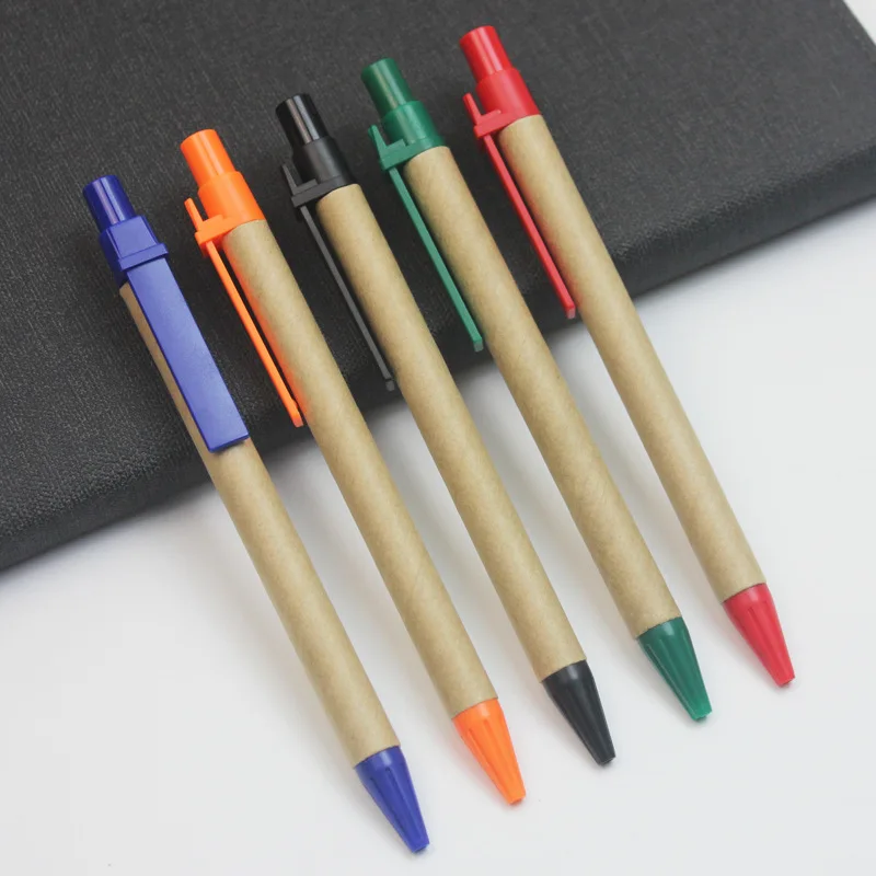 Wholesale custom cheap ballpen LOGO printing recycle kraft paper ballpoint pen