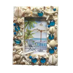 Home decoration sea vacation photo frame ocean with sea shells covered frames picture