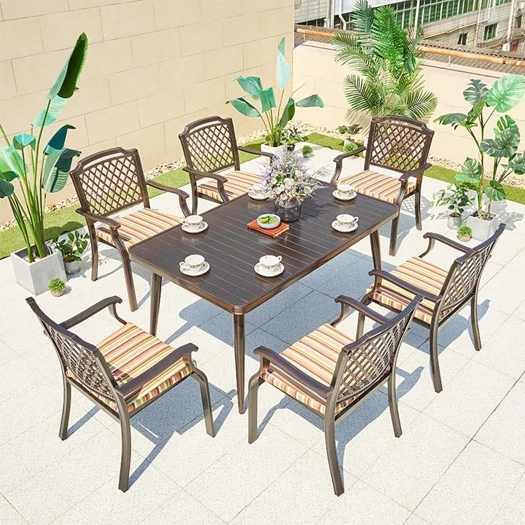 China Wholesale Die Cast Aluminum Dining Table Set BBQ Dinner Picnic Table for Outdoor Furniture Cast Aluminum Furniture