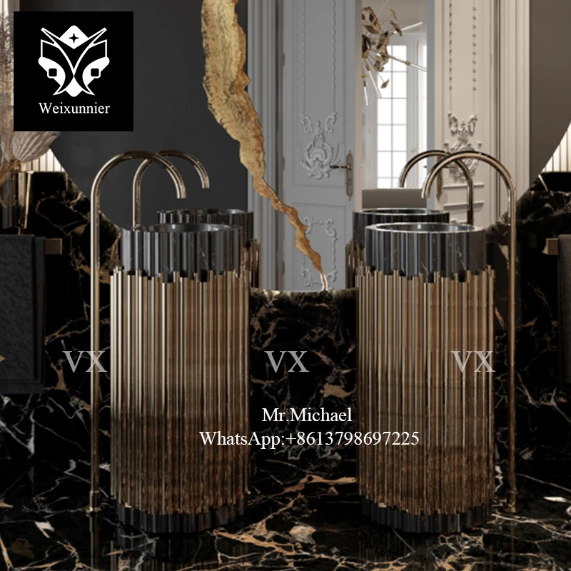 Villa luxury wash basin for bathroom furniture wash basin available for exports at wholesale price marble standing column basin
