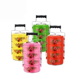 Hot sale multi layers colorful tier with flower pattern of stainless steel food carrier lunch box