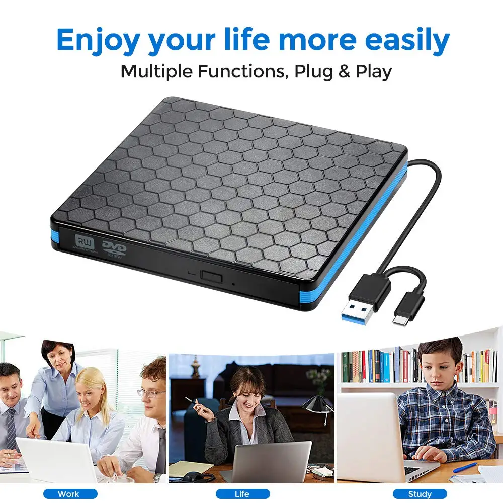 2021 Most Popular External DVD Drive Burner Portable DVD CD Player With USB 3.0 Type C Interface for