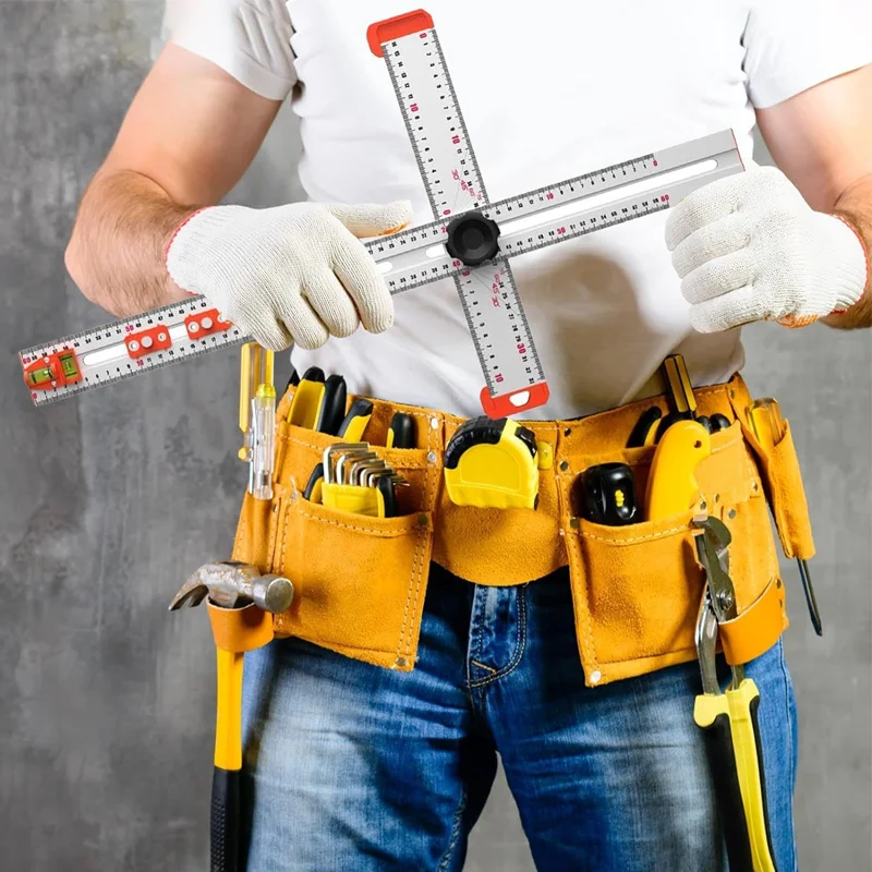 Multi-functional adjustable angle ruler woodworking tool T-ruler 90/45 degree aluminium alloy scribing rule