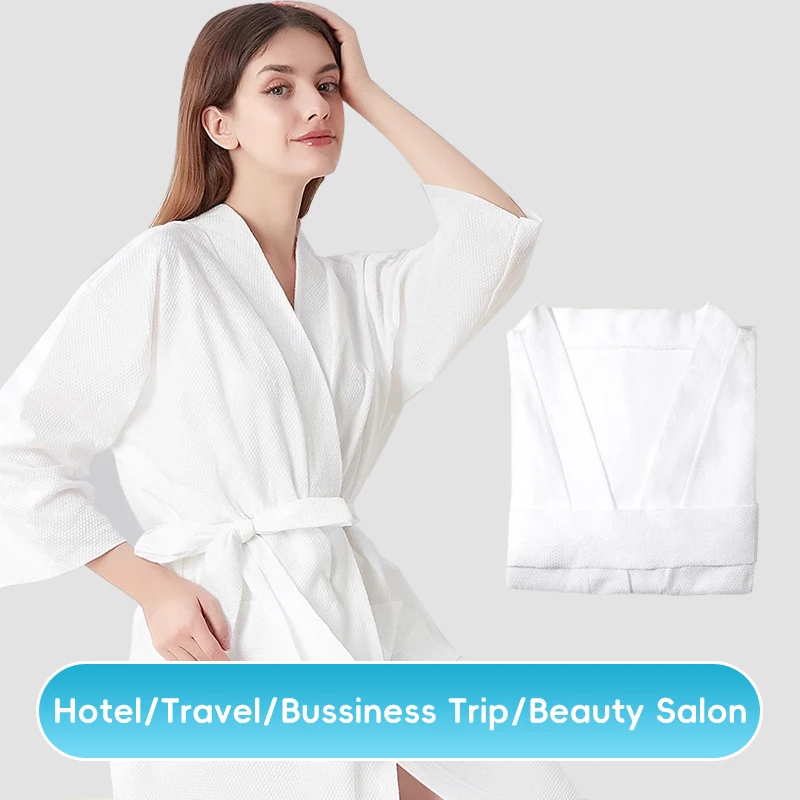 Wholesale Disposable Men Women Robe Shower Bath Robe for Travel 100% Cotton Adults Hotel Business Trip Disposable Bathrobes