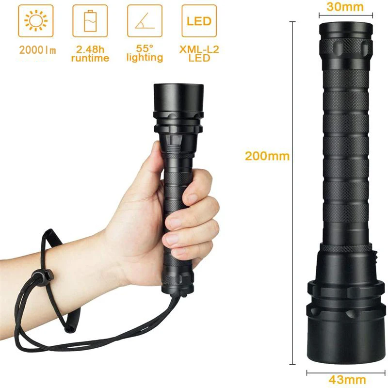 3000K Yellow Light Diving Flashlight 3 LED Professional Diving Light Highest Waterproof Rate IP68 Torch Underwater 50-80m