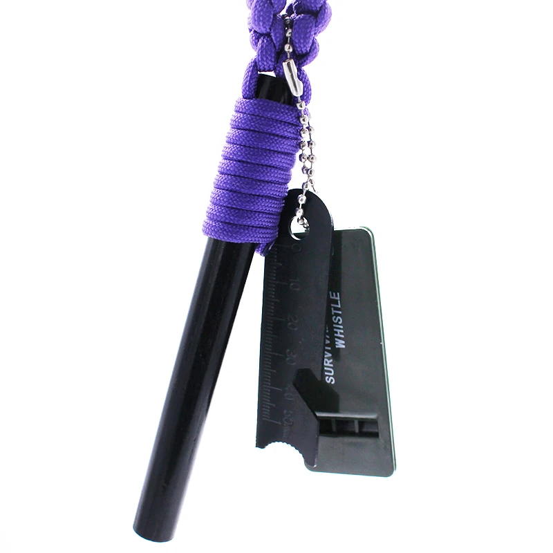 1/2 inch Survival Paracord Handle Fast Magnesium Ferro Fire Steel Rod wtih Whistle