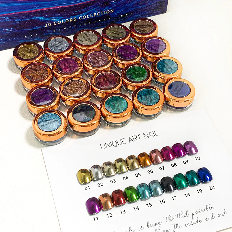 2024 Daily Nail Art Chrome Powder Gold Silver Metal Mirror Pigment 20 Colors Collection