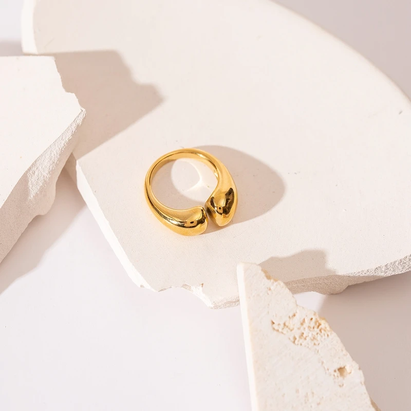 Waterproof Stainless Steel Ring 18k Gold Plated Jewelry Square Wide Zircon Single Pearl Ring