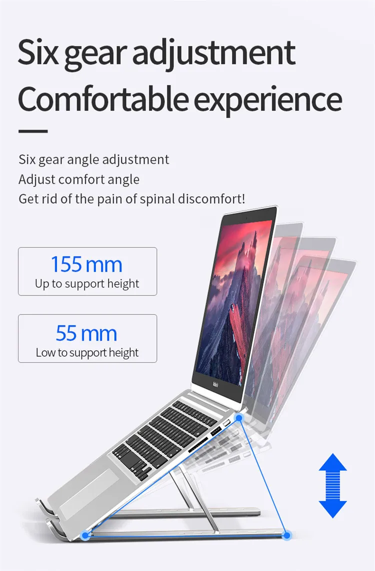 Folding height adjustable aluminum foldable portable adjustment desktop laptop holder riser stand laptop stand mini