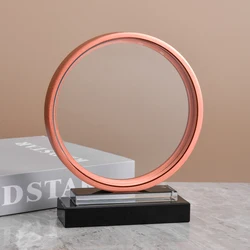 good sale unique design factory price transparent glass trophy round crystal trophy orange metal frame transparent trophy