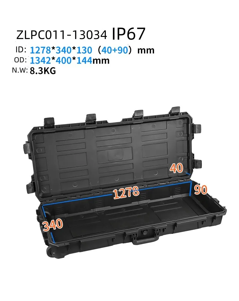 OEM black plastic tool box waterproof long case with handle plastic storage case for electronics equipment