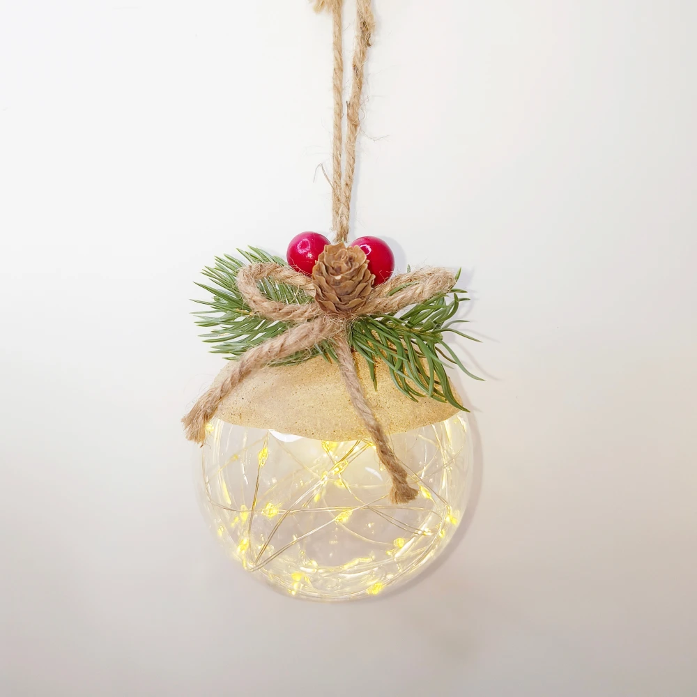 Promotional Transparent Pine Cone Needle Decoration LED Light-Emitting PET Hanging Christmas Tree Ball Decorative Lighting