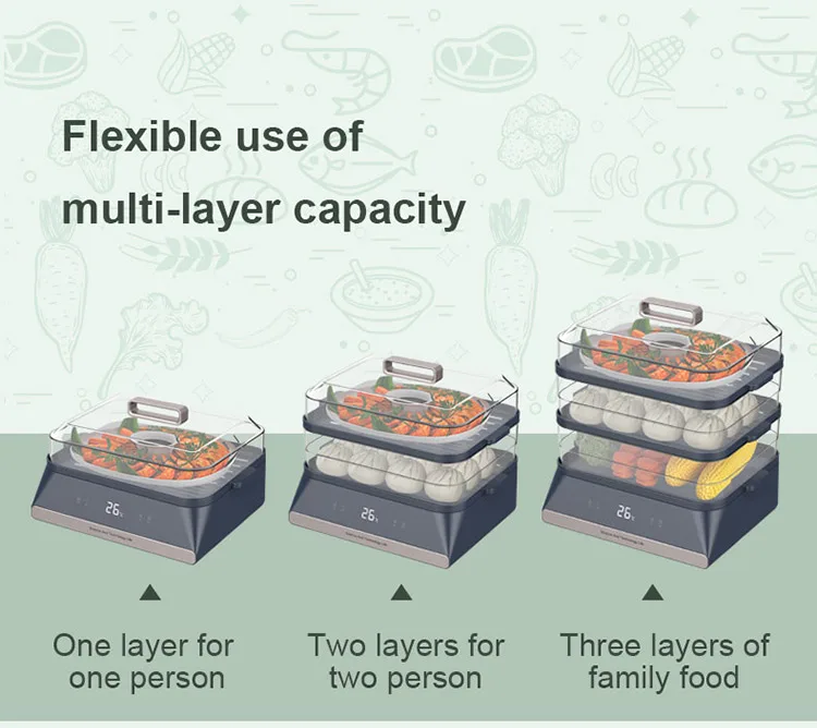 Heated Rapidly Food Steamer Household Kitchen Use Food-Free Grade  Plastic 3 Layers Breakfast Steamer