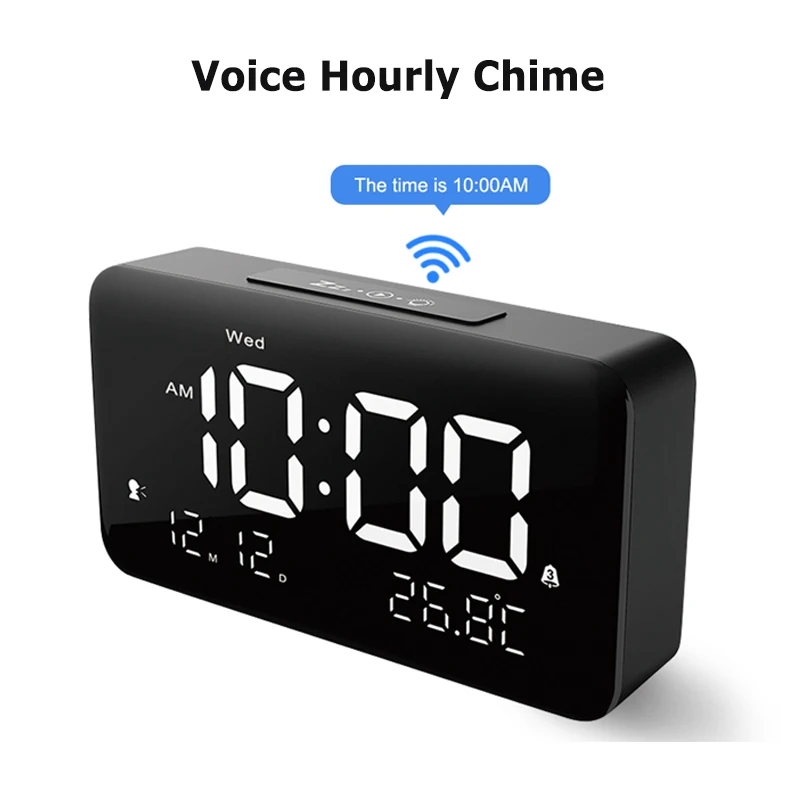 Portable LED rechargeable talking time voice control dementia calendar alarm clock for kid/adults/ blind people