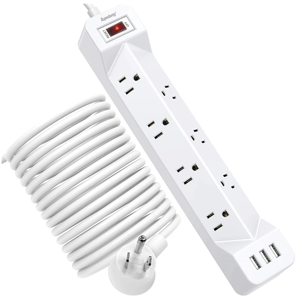 Us Fire-Retardant multi Protection Wide Spaced Outlets 45 Right Angled Flat Plug Mountable Extension Cord Power Strip