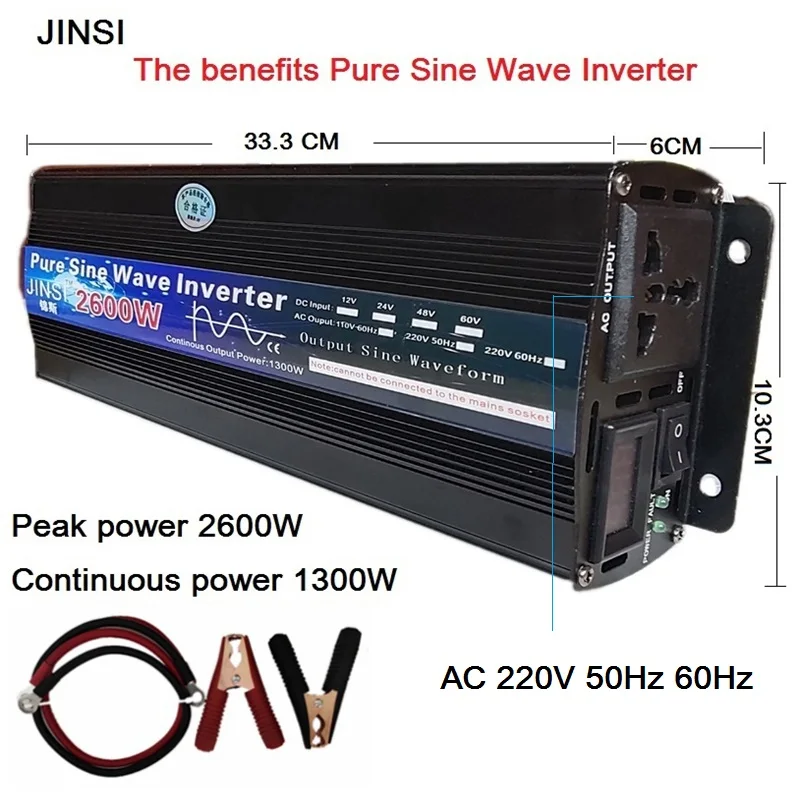 Pure Sine Wave Inverter 12V/24V 220V 1000w 2000w 2600W Voltage Transformer Power Inverter DC12V to AC 220V Converter LED Display