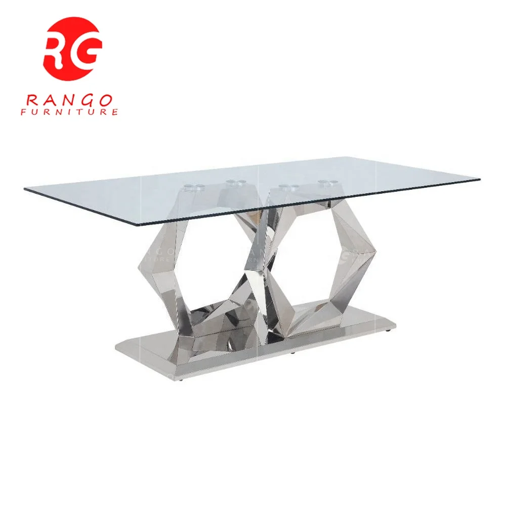 Tempered glass top dining tables 8 Seater Dining Table with white leather chairs for dining room furniture