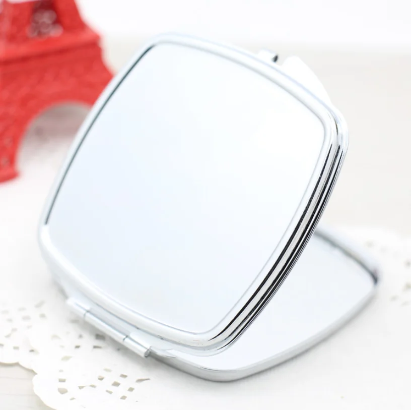 Custom DIY Double-sided Round Heart Square Shaped Metal Pocket Cosmetic Mirrors Folding Portable Compact Makeup Mirror For Gift