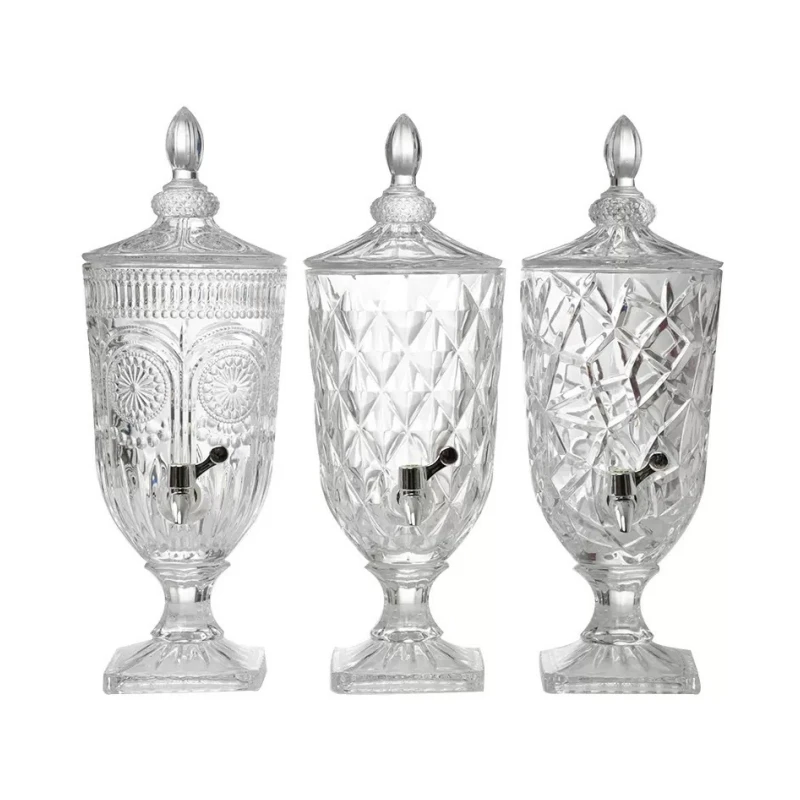 Juice Wine Drink Beverage Dispenser Wholesale Dublin Crystal Clear Glass with Stainless Steel Spigot Collection 2L 3L 5L 6L Box