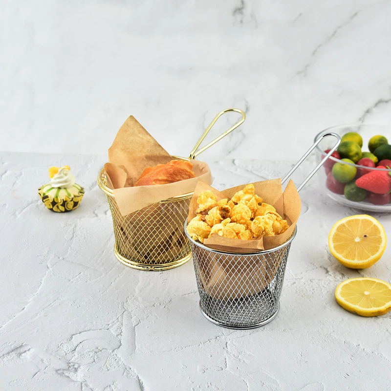 New Arrival Suitable for Food Presentation Tableware Stainless Steel Round Fried Food Filter Mini French Fries Basket