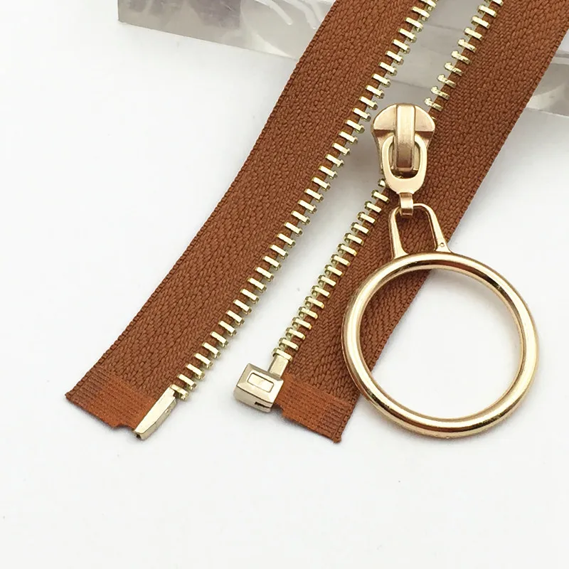 Direct Factory Multi Color Fancy Exquisite Zipper Gold Teeth Ring Cycle Slider Open-end Auto Lock Brass Zipper Leather Garment