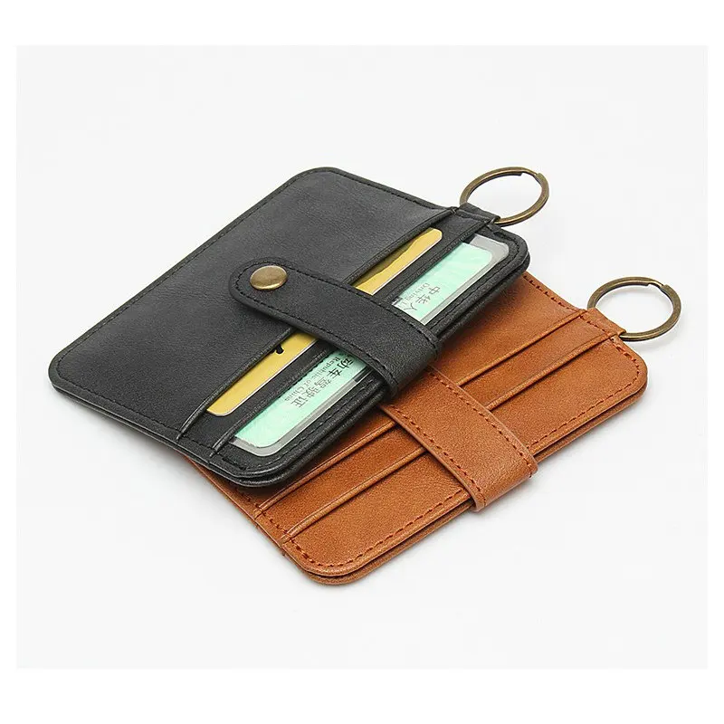 Vintage PU leather Multi-function Rfid Credit Card Holder ID Badge Holder With Key Ring