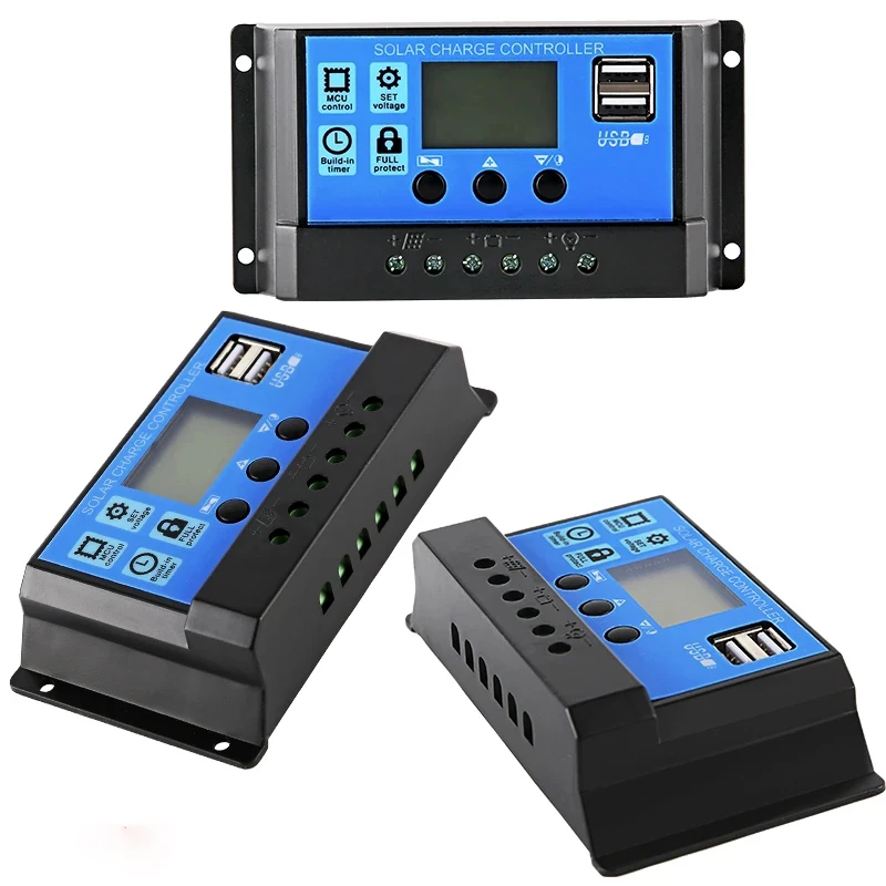 PWM Solar PV Charge and Discharge Controller 60A 50A 40A 30A 20A 10A 12V 24V Auto LCD Regulator with Dual USB