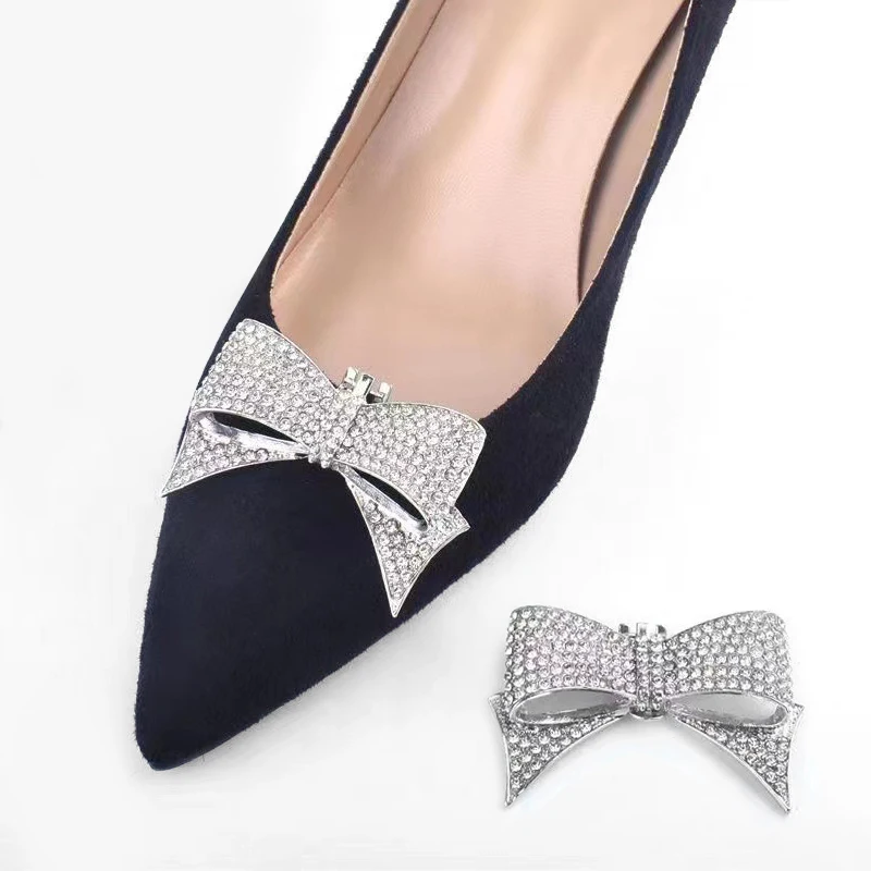 Wholesale Shoe Accessories Crystal Bow Shoe Clips Removable Buckle For Women Shoes