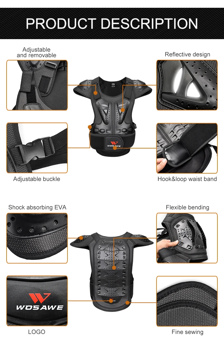 WOSAWE Adult Motorcycle Armor Suit Skate Racing Skiing Skateboard Jacket Armor Knee Elbow Set