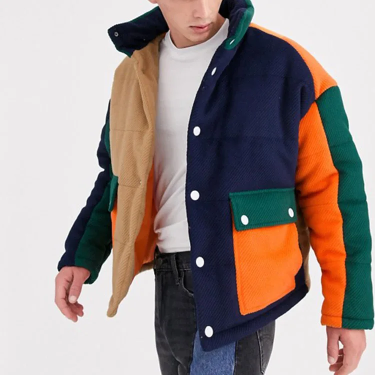 High Quality Winter Cotton Wind Jacket Color Block Funnel Neck Puffer Mens Jackets