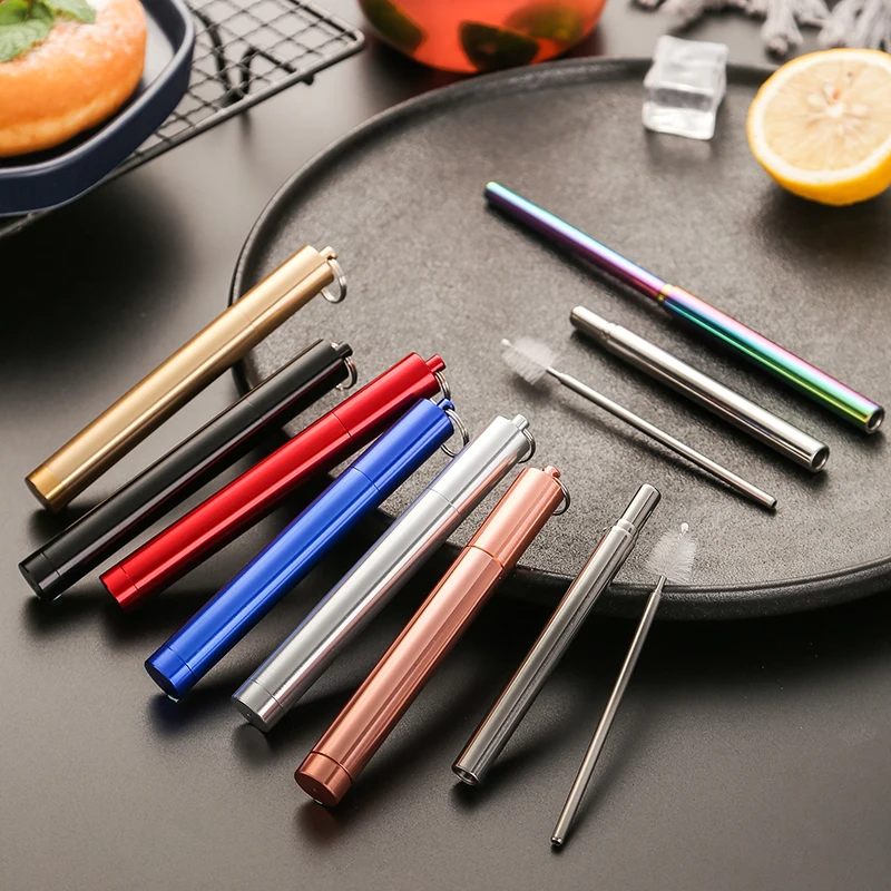 Eco Friendly Reusable Stainless Steel Collapsible Metal Telescopic Straw