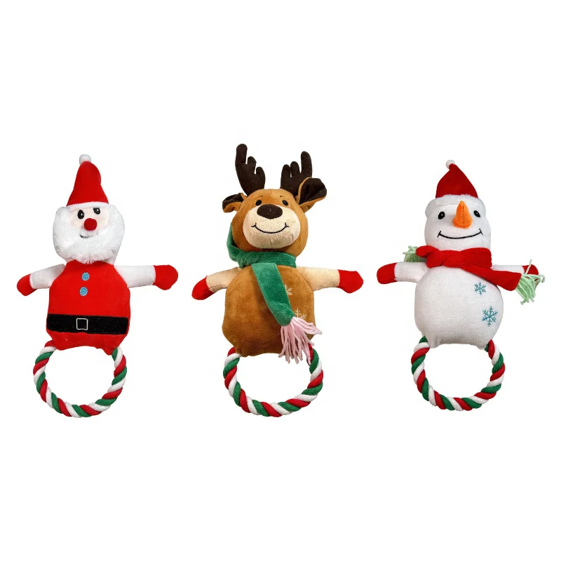 Christmas Series Plush Dog Toys Christmas Elk Snowman Santa Claus Shape Design Dog Christmas Toys