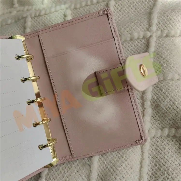 custom leather mini A8 M5 5 ring binder planner agenda cover budget binder wallet small pink cute with charms