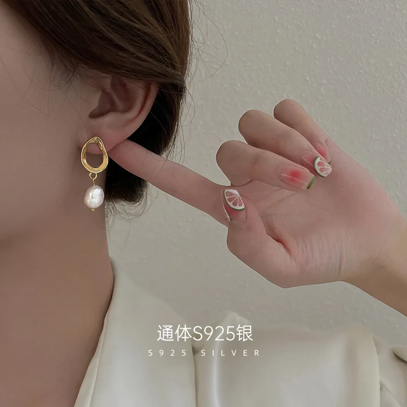 Freshwater pearl earrings 925 sterling silver fine jewelry 18K gold plated earring 2022 women