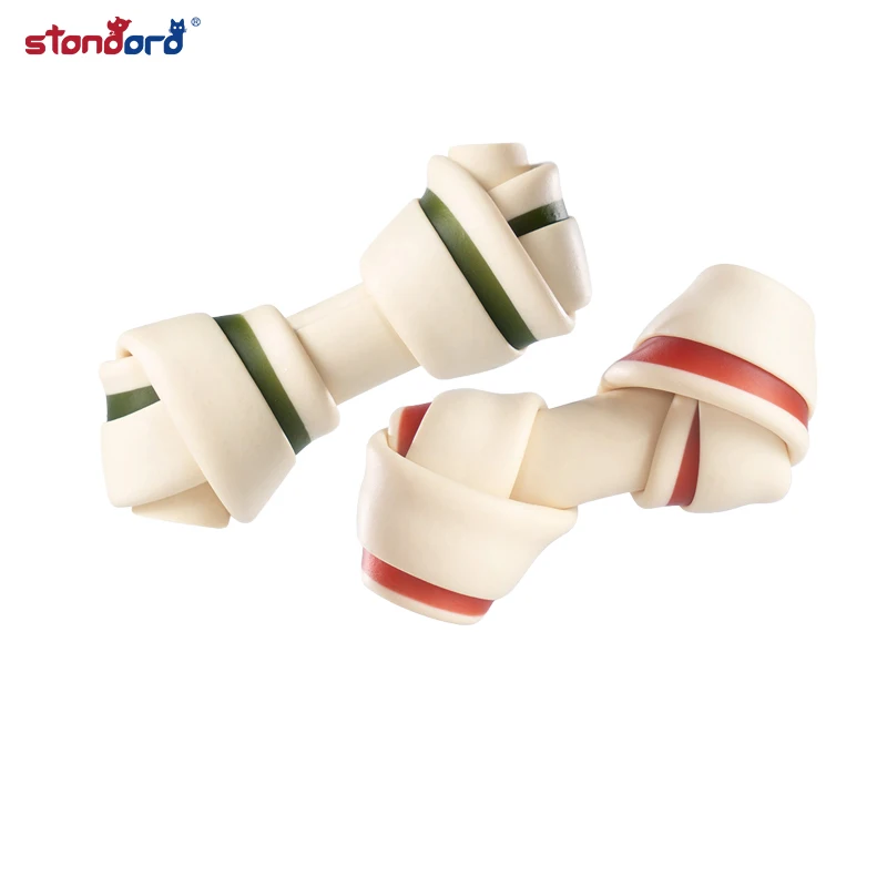Eco -Friendly Supplies Dental Chews Pet Snacks Nutritious Wrap Color Knotted Food Knotted Rawhide Bone Dog Treats