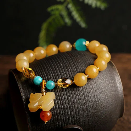 Лечебный классический браслет с золотым камнем, натуральный желтый нефритовый браслет на заказ