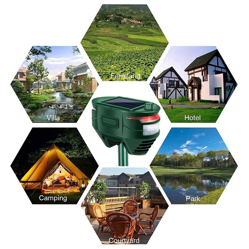 Ultrasonic Logo Custom Garden Bird Sonic Solar monkey Solar Powered Dog Cat Animal Repeller Ultrasonic Repeller Outdoor