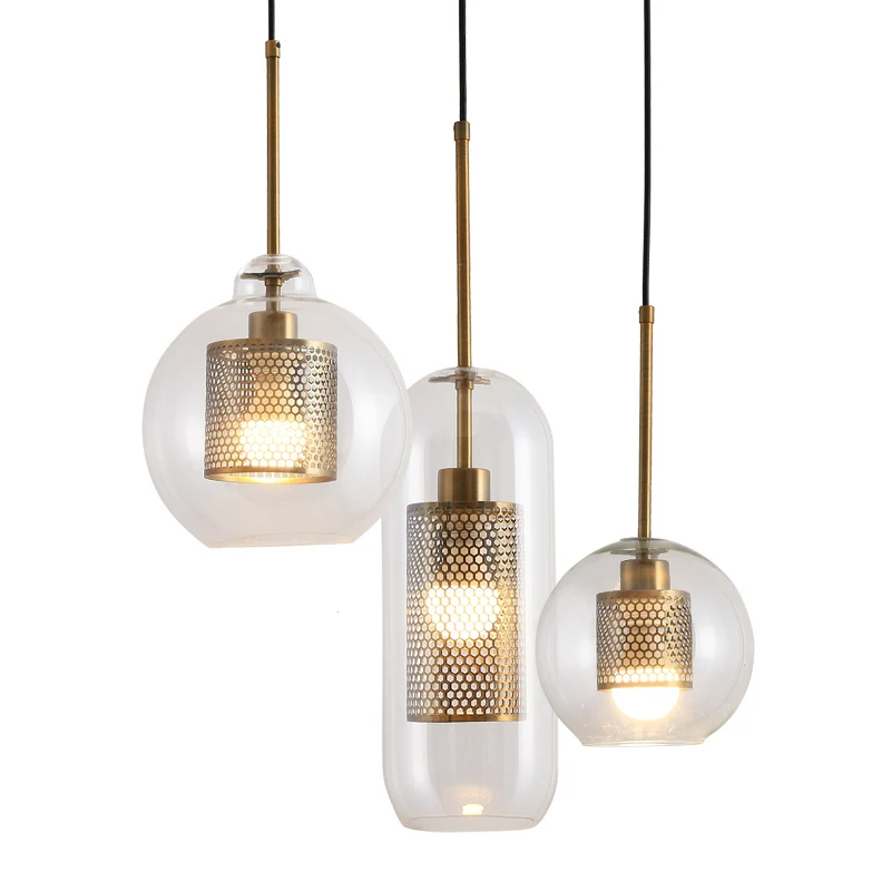 Nordic handmade glass round ball led chandelier lighting plated gold home decorative interior modern pendant light fixture