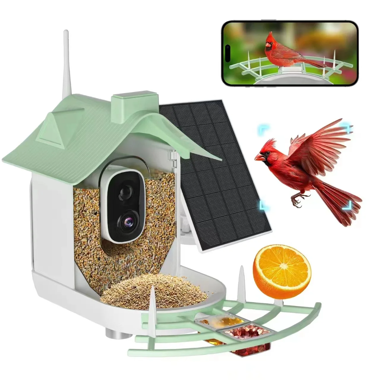Водонепроницаемая Беспроводная солнечная батарея Wifi Camera1080p Hd визуальное приложение в режиме реального времени ночное видение и распознавание умной кормушки для птиц