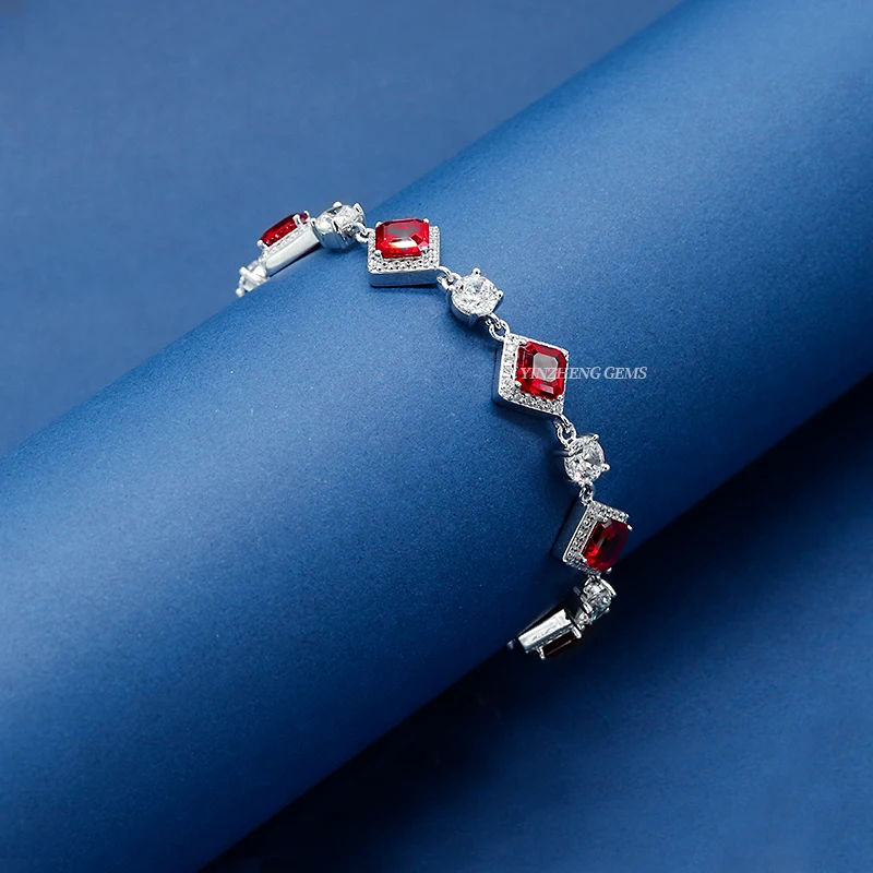 Fashionable Design  Women Jewelry Ruby Gemstone Bangle Sterling 925 Silver Synthetic Ruby Bracelet