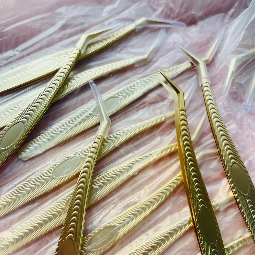 Custom Private Label 3d lash extension tweezers golden eyelash extensions tweezers