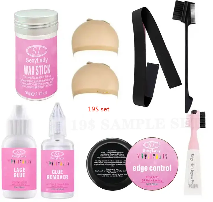 Private Label Waterproof Extreme Hold Invisible Hair Glue Safety Super Lace Wig Adhesive wig cap edge brush set