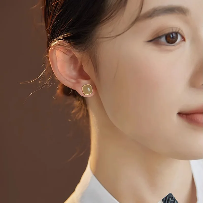 Vershal A4-1095 18K Gold Plated  New Chinese style Jade Earrings Retro Light Luxurious China-Chic Earrings