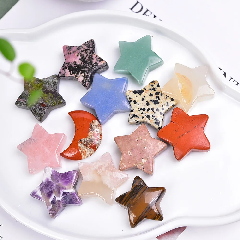 Natural  Healing Stone Rose Crystal Merkaba  Carving Star & Smile Moon Craft DIY pendant  Decoration Birthday  Gift