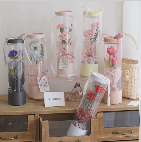 New Arrival Cylinder tube packaging   Flower Box PVC Flowers Packaging Round Flower Boxes For Bouquets