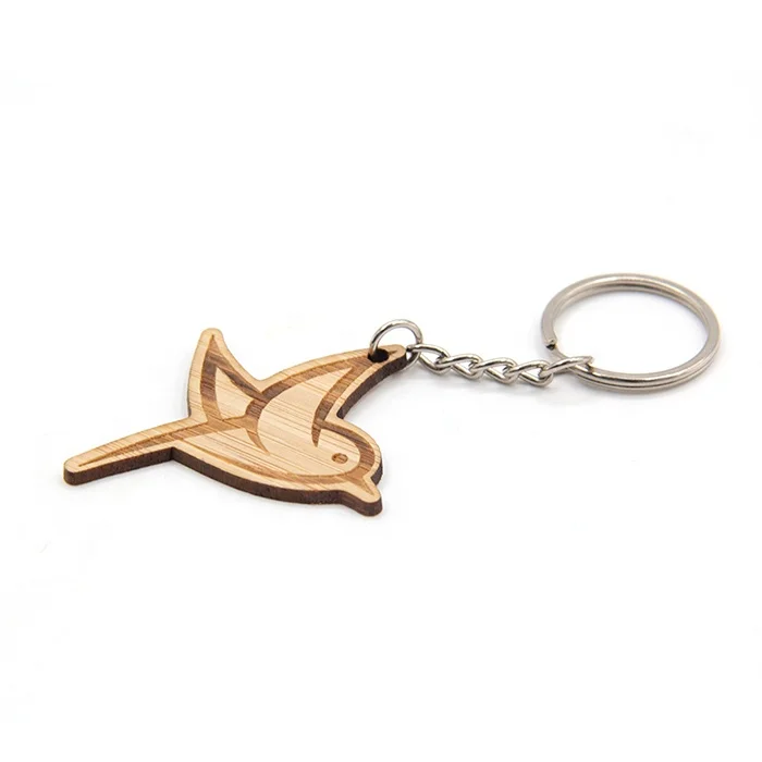 Best Selling Custom Wooden Keychain Key Ring Bird Shape Wood Keyring