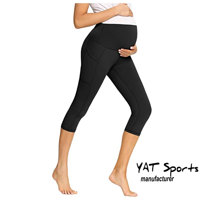 Thin maternity pants high bounce hip lift yoga wear pregnancy women tight black leggings