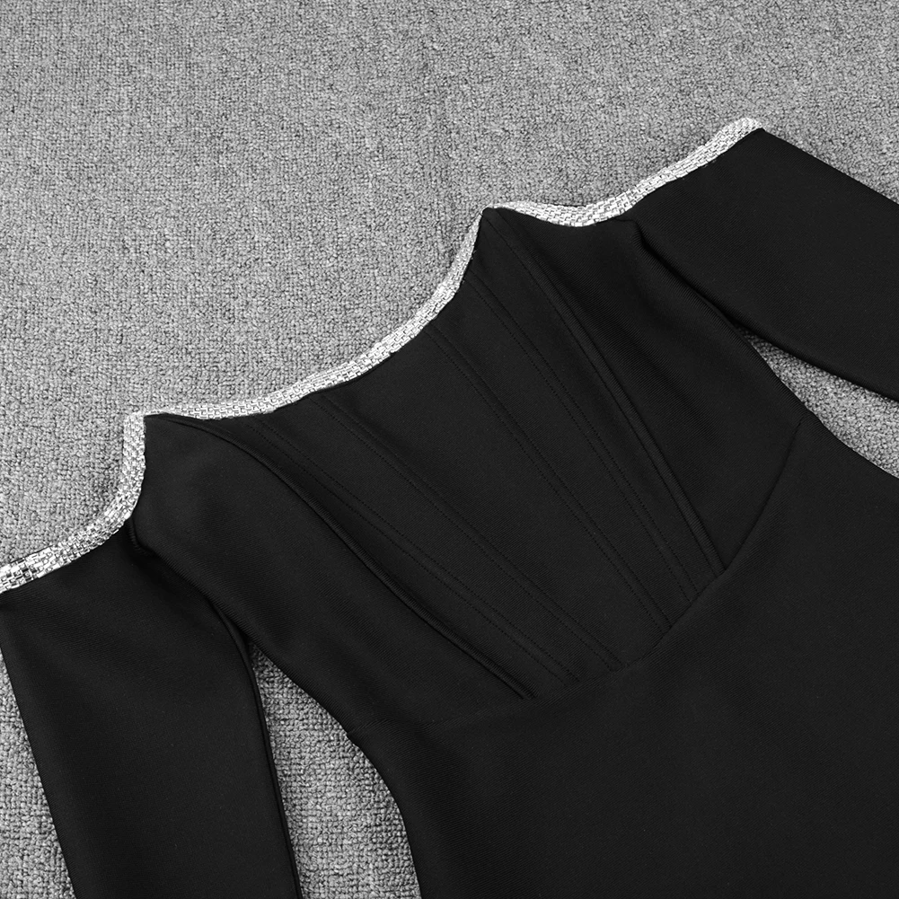 D147 Sexy strapless diamond long sleeve mini bandage dress women